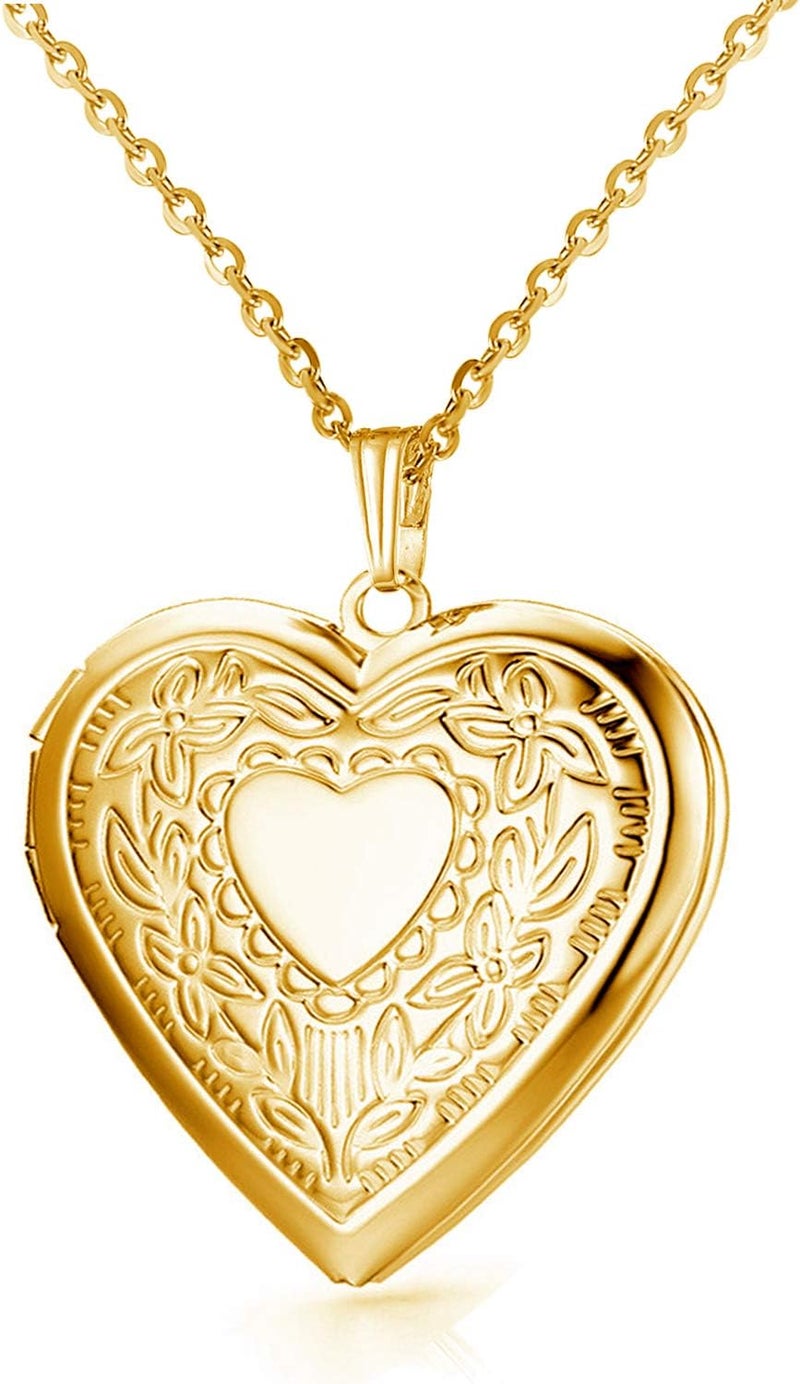 YOUFENG Oval Round Flower Locket Necklace that Holds Pictures Photo Locket Pendant - Image 1